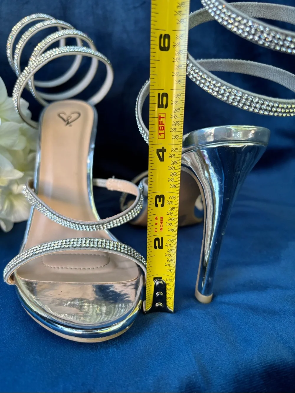 Windsor Silver Spiral Rhinestone Strap Stiletto Sandals Size 8